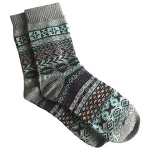 Women's Fair Isle Socks ONE PAIR Amsterdam Grey Teal Cotton Wool Blend